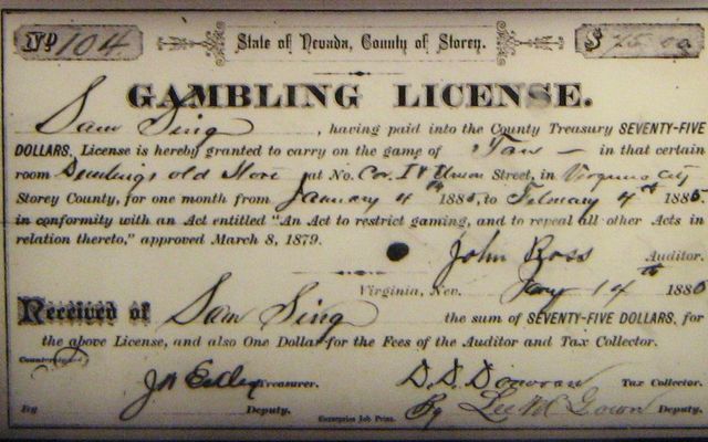 A gambling license issued in Nevada in 1880